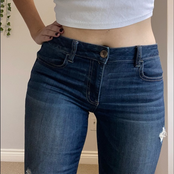 AMERICAN EAGLE Blue Jeggings with Knee Rips